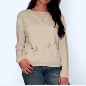 Women's Cream Sweater with Floral Embroidery